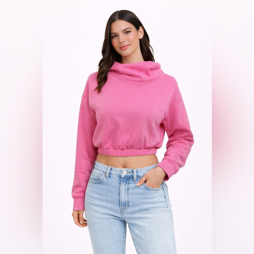 Naked Wardrobe Bubblegum Pink Cropped‎ Hoodie NWOT